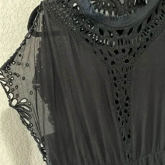 IRO Caity Embroidered Mini Dress, Black/Navy, Size 8 (40)